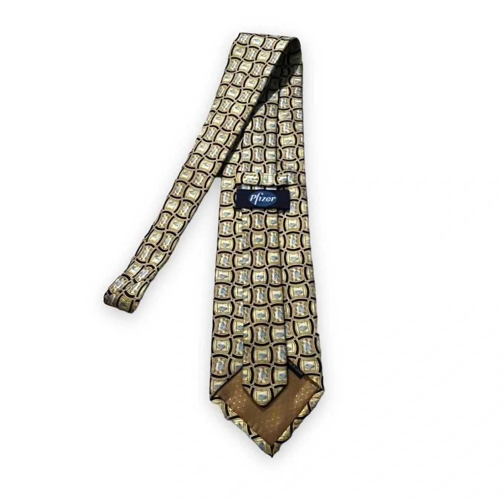 Pfizer 100% Silk Tie Little Blue Pill Pharma Rep Yellow All Over Novelty Print